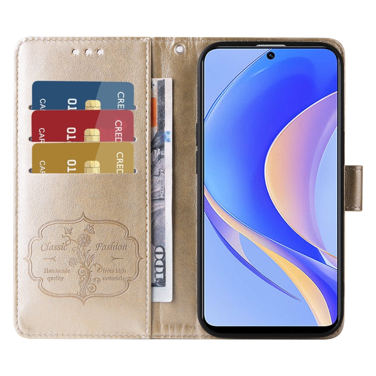 For Huawei nova Y90 Embossed Butterfly Flowers Leather Phone Case