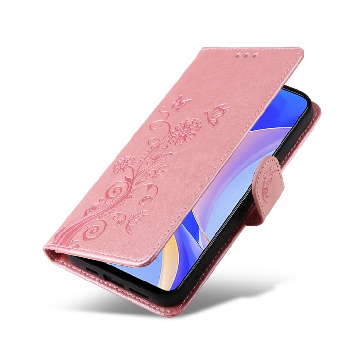 For Huawei nova Y90 Embossed Butterfly Flowers Leather Phone Case
