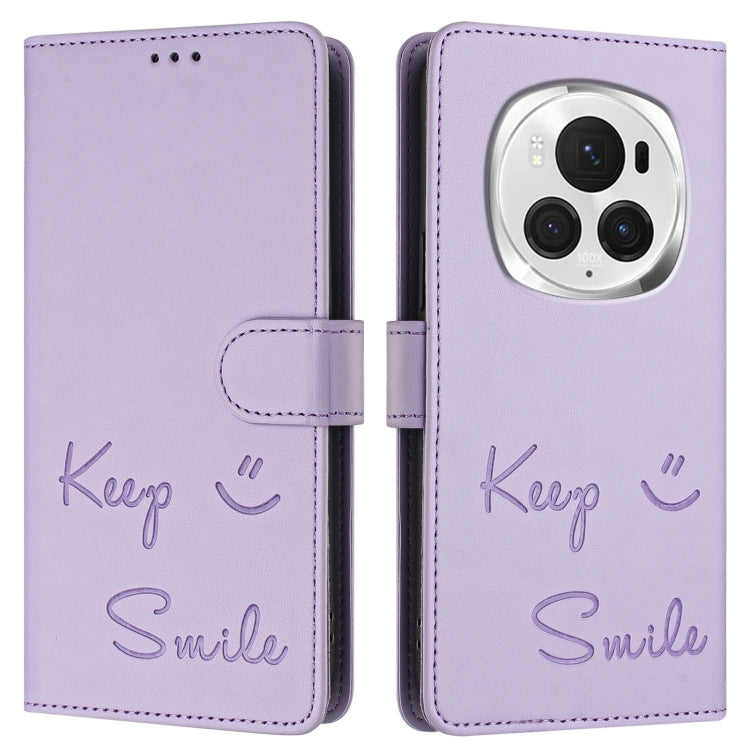 For Honor Magic6 Pro 5G Global Smile Embossing RFID Leather Phone Case