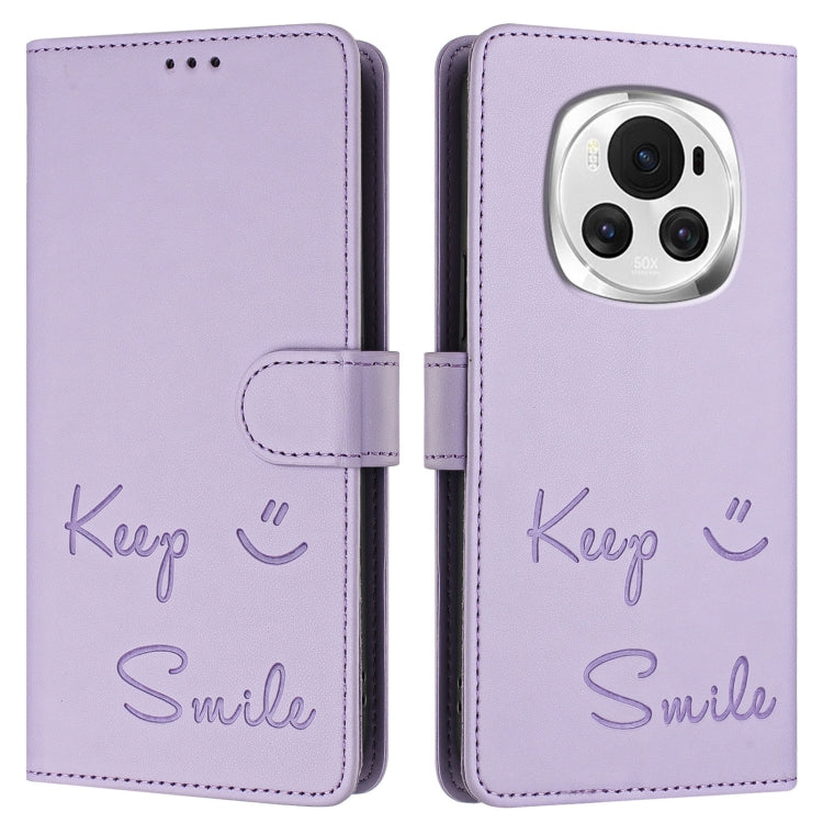 For Honor Magic6 5G Global Smile Embossing RFID Leather Phone Case