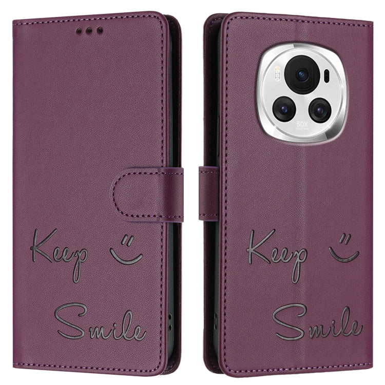 For Honor Magic6 5G Global Smile Embossing RFID Leather Phone Case