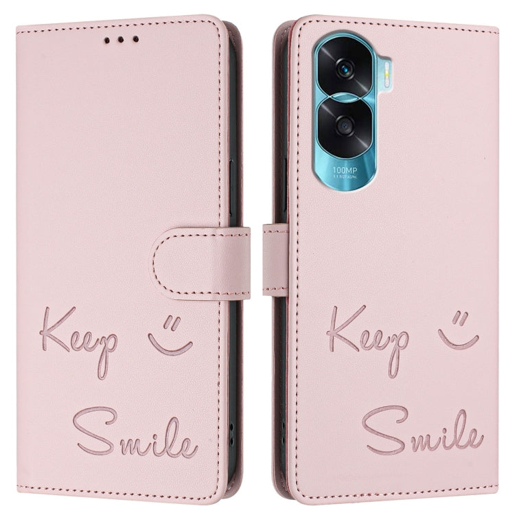 For Honor 90 Lite 5G/X50i 5G Smile Embossing RFID Leather Phone Case
