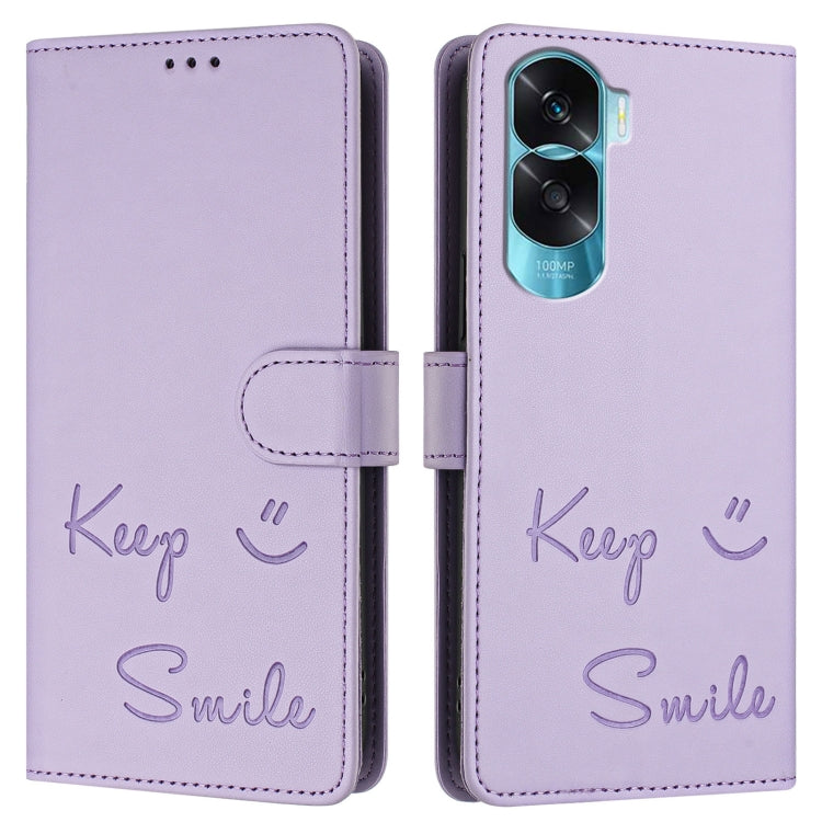 For Honor 90 Lite 5G/X50i 5G Smile Embossing RFID Leather Phone Case