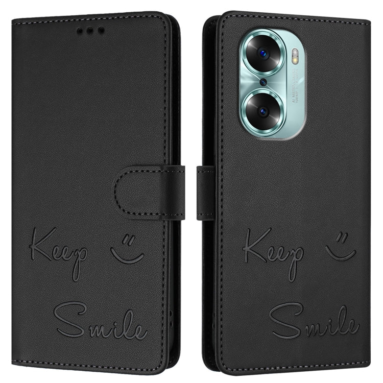 For Honor 60 5G Smile Embossing RFID Leather Phone Case