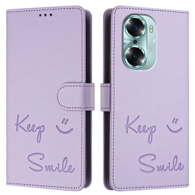 For Honor 60 5G Smile Embossing RFID Leather Phone Case
