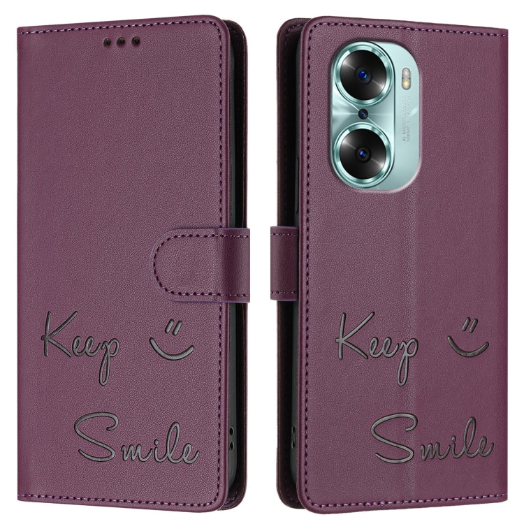 For Honor 60 5G Smile Embossing RFID Leather Phone Case