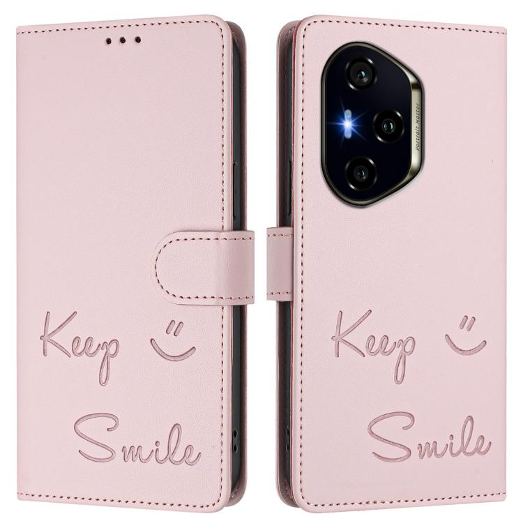 For Honor 400 Global 156.5mm Smile Embossing RFID Leather Phone Case