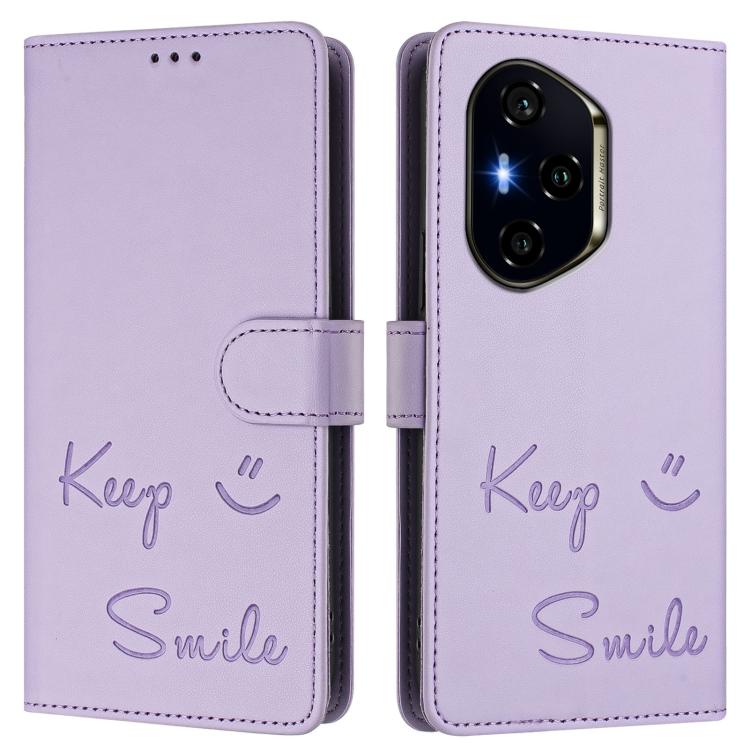 For Honor 400 Global 156.5mm Smile Embossing RFID Leather Phone Case
