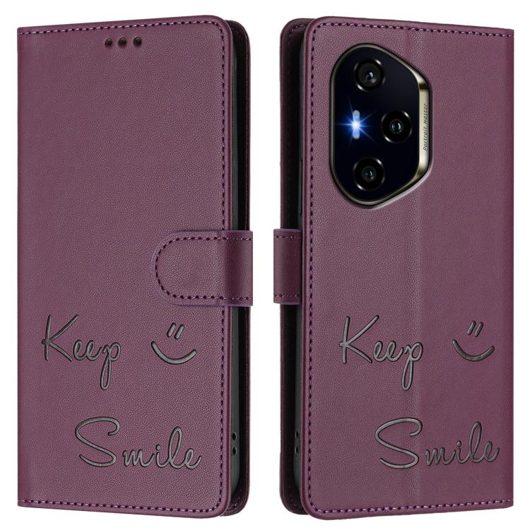 For Honor 400 Global 156.5mm Smile Embossing RFID Leather Phone Case