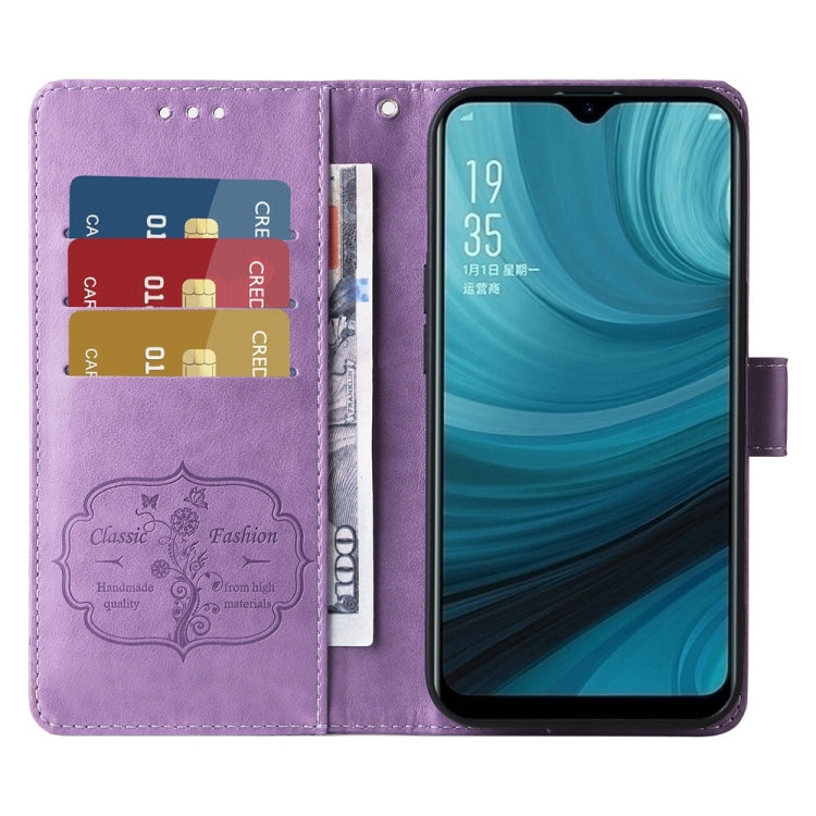 For OPPO A12 / A12s / A11k Embossed Butterfly Flowers Leather Phone Case