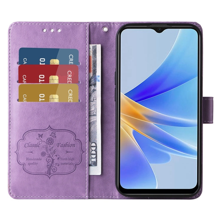 For OPPO A17 4G Global / A17k Global Embossed Butterfly Flowers Leather Phone Case