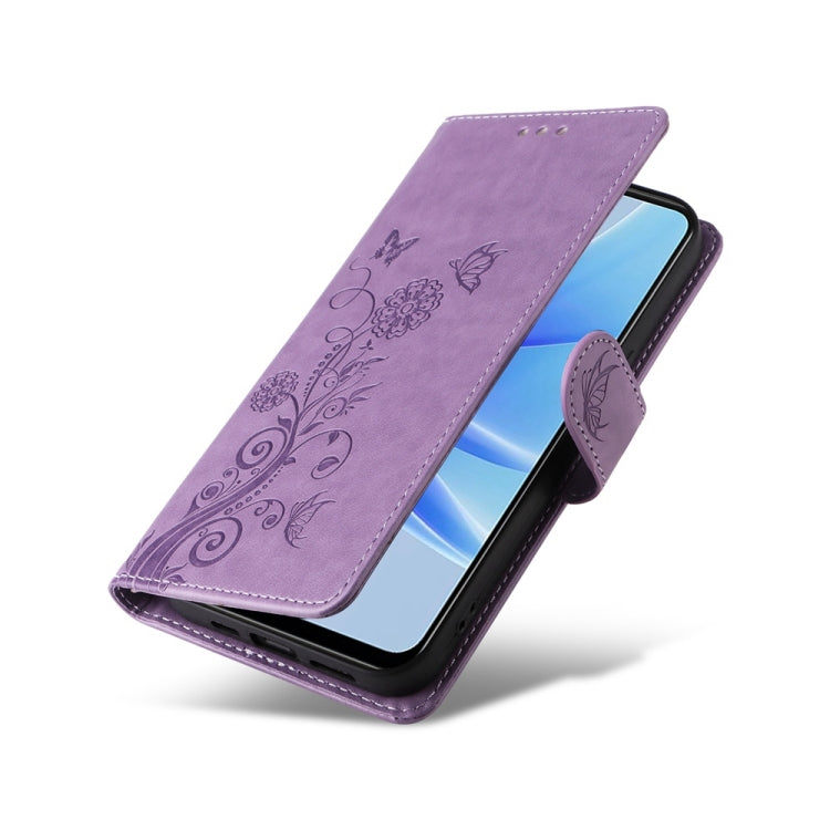 For OPPO A17 4G Global / A17k Global Embossed Butterfly Flowers Leather Phone Case