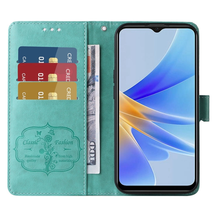 For OPPO A17 4G Global / A17k Global Embossed Butterfly Flowers Leather Phone Case