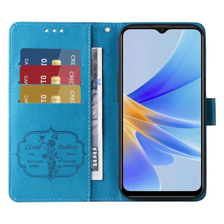 For OPPO A17 4G Global / A17k Global Embossed Butterfly Flowers Leather Phone Case