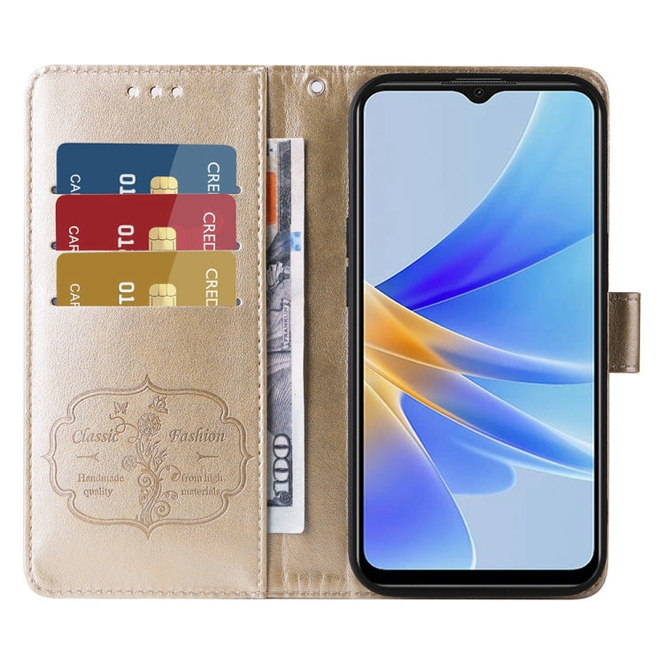 For OPPO A17 4G Global / A17k Global Embossed Butterfly Flowers Leather Phone Case