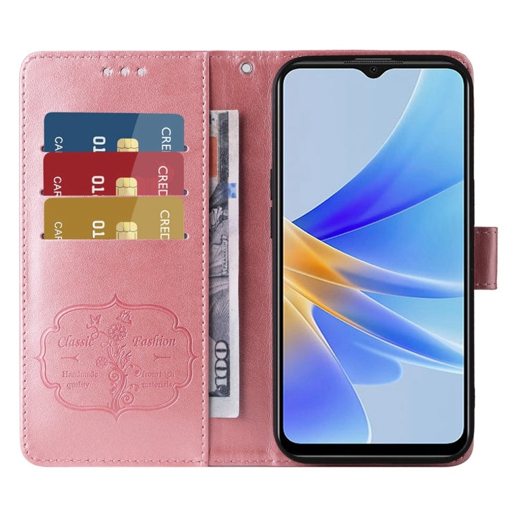 For OPPO A17 4G Global / A17k Global Embossed Butterfly Flowers Leather Phone Case