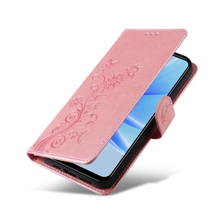For OPPO A17 4G Global / A17k Global Embossed Butterfly Flowers Leather Phone Case