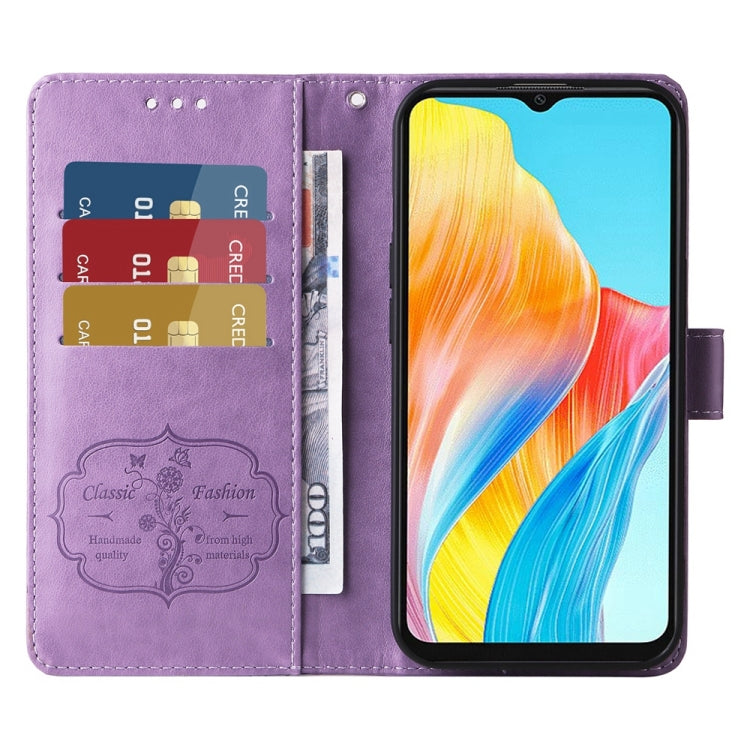 For OPPO A38 4G Global / A18 4G Embossed Butterfly Flowers Leather Phone Case