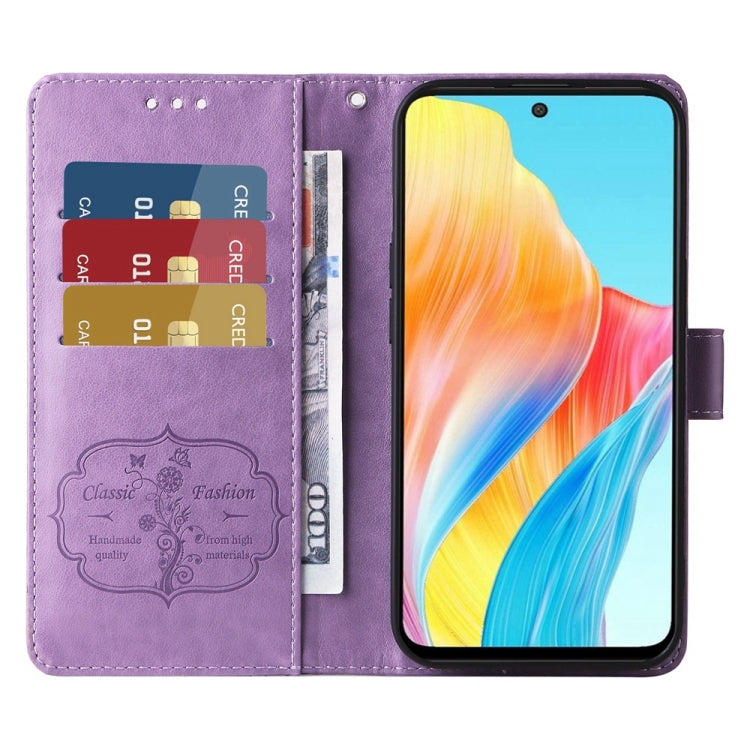For OPPO A58 4G Embossed Butterfly Flowers Leather Phone Case