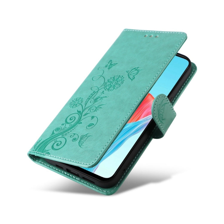 For OPPO A58 4G Embossed Butterfly Flowers Leather Phone Case