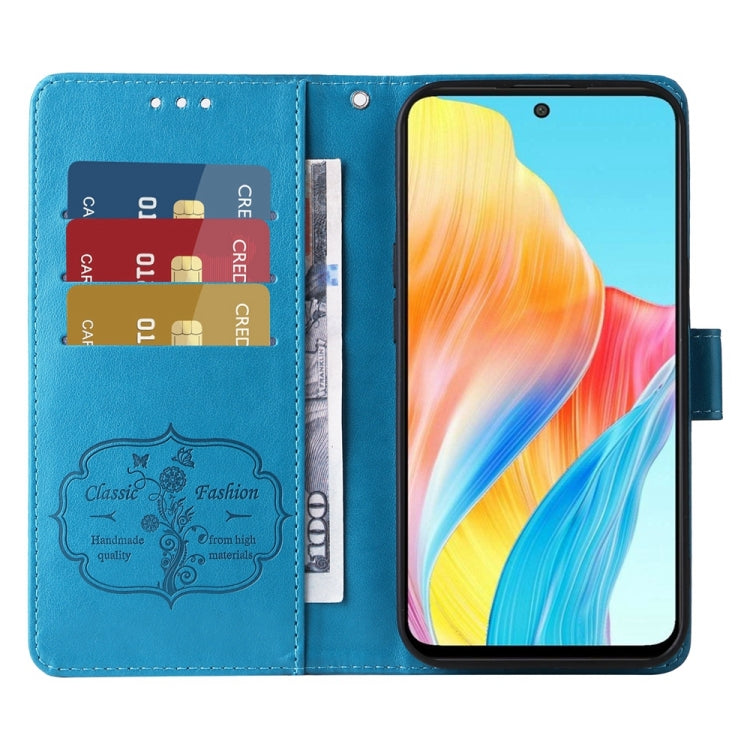 For OPPO A58 4G Embossed Butterfly Flowers Leather Phone Case