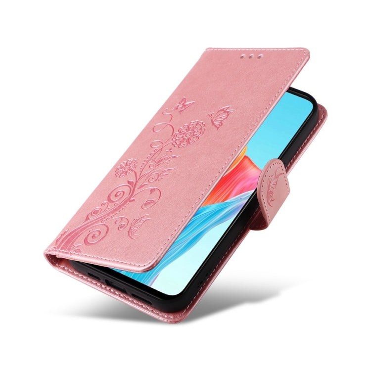 For OPPO A58 4G Embossed Butterfly Flowers Leather Phone Case