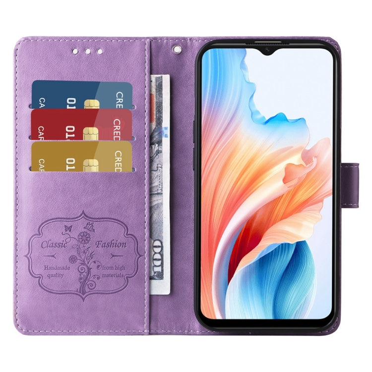 For OPPO A59 5G Embossed Butterfly Flowers Leather Phone Case