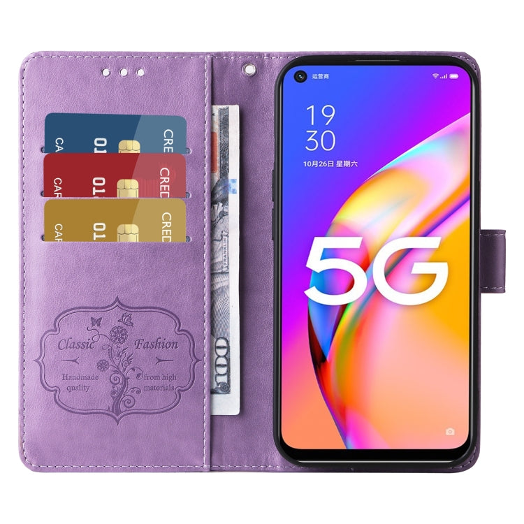 For OPPO A74 5G / A54 5G Embossed Butterfly Flowers Leather Phone Case