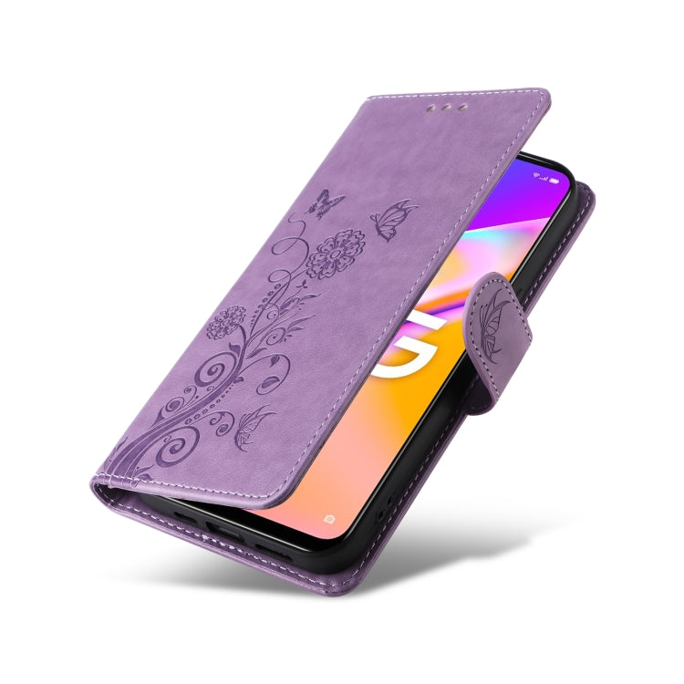 For OPPO A74 5G / A54 5G Embossed Butterfly Flowers Leather Phone Case