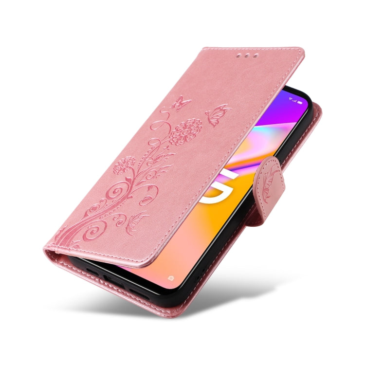 For OPPO A74 5G / A54 5G Embossed Butterfly Flowers Leather Phone Case