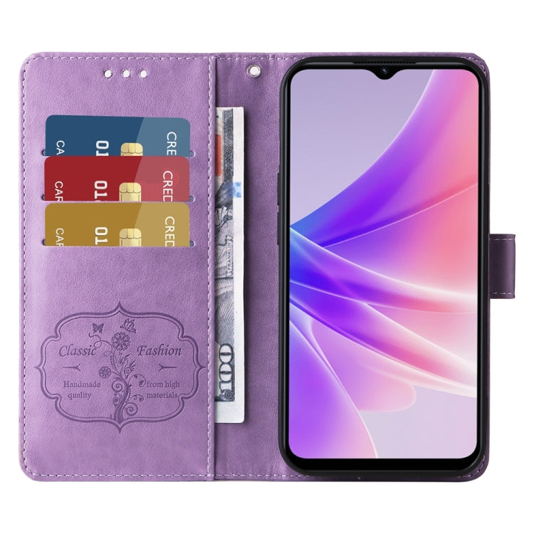 For OPPO A77 4G / 5G / A77s 4G Global Embossed Butterfly Flowers Leather Phone Case