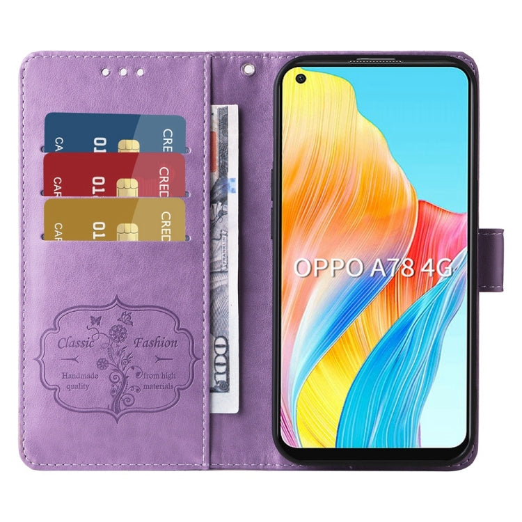 For OPPO A78 4G Embossed Butterfly Flowers Leather Phone Case