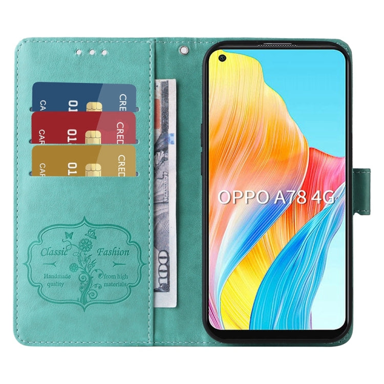 For OPPO A78 4G Embossed Butterfly Flowers Leather Phone Case