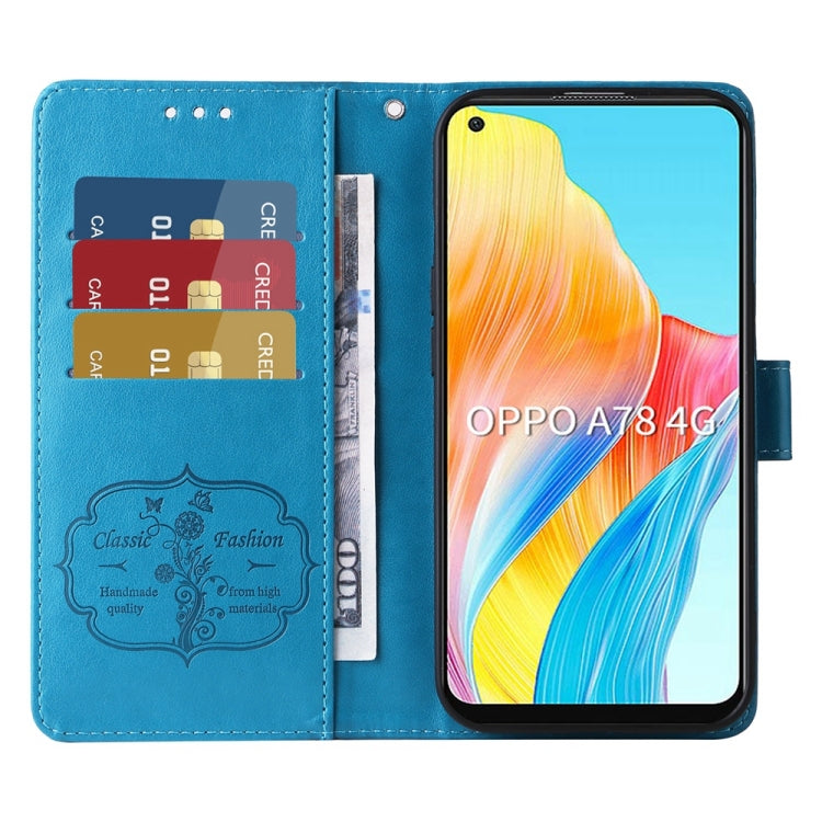 For OPPO A78 4G Embossed Butterfly Flowers Leather Phone Case