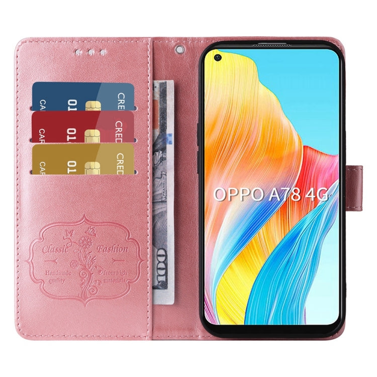 For OPPO A78 4G Embossed Butterfly Flowers Leather Phone Case