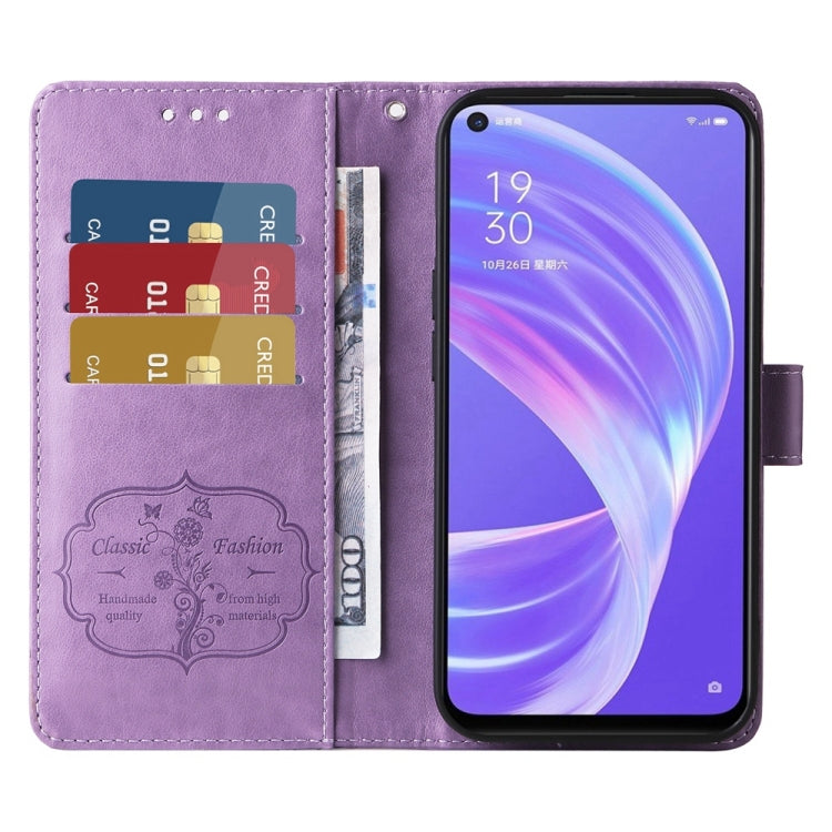 For OPPO A92s / A53 5G / A72 5G / A73 5G Embossed Butterfly Flowers Leather Phone Case