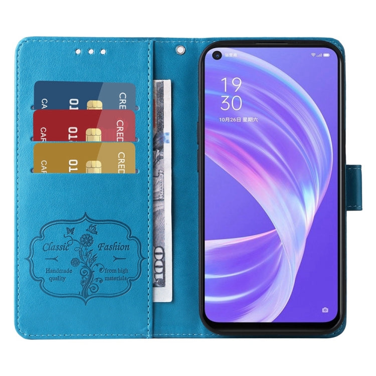 For OPPO A92s / A53 5G / A72 5G / A73 5G Embossed Butterfly Flowers Leather Phone Case