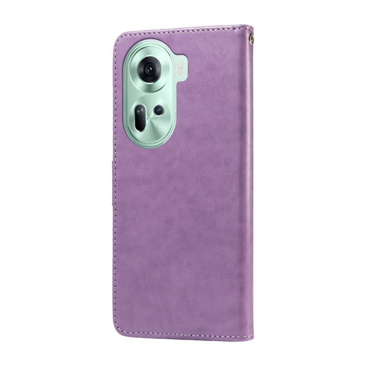 For OPPO Reno11 5G Global Embossed Butterfly Flowers Leather Phone Case