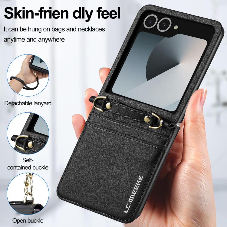 For Samsung Galaxy Z Flip7 5G LC.IMEEKE L1 Series Frosted Fine Texture PU Phone Case with Lanyard