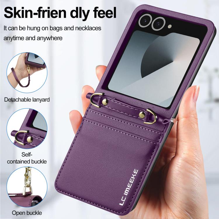 For Samsung Galaxy Z Flip7 5G LC.IMEEKE L1 Series Frosted Fine Texture PU Phone Case with Lanyard