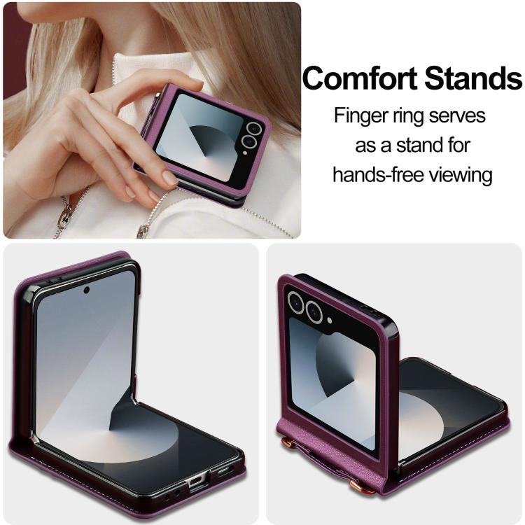 For Samsung Galaxy Z Flip7 5G LC.IMEEKE L1 Series Frosted Fine Texture PU Phone Case with Lanyard