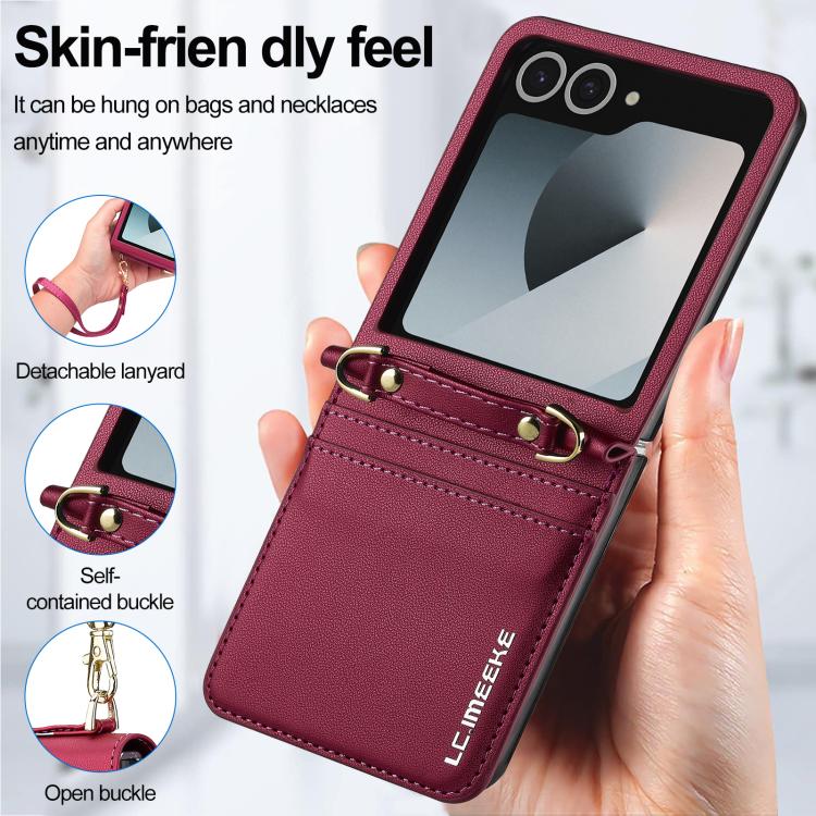 For Samsung Galaxy Z Flip7 5G LC.IMEEKE L1 Series Frosted Fine Texture PU Phone Case with Lanyard