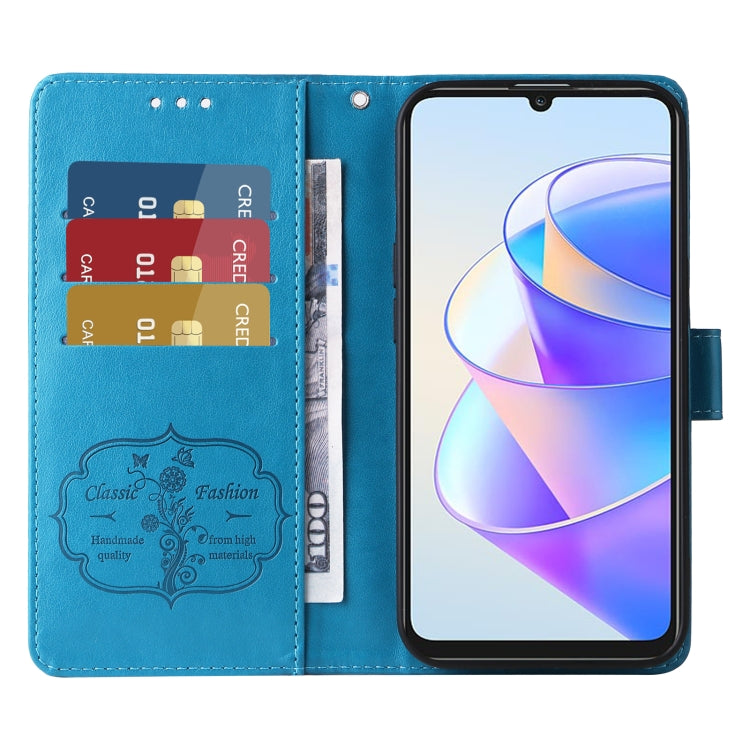 For Honor X7a 4G / Play 7T Embossed Butterfly Flowers Leather Phone Case