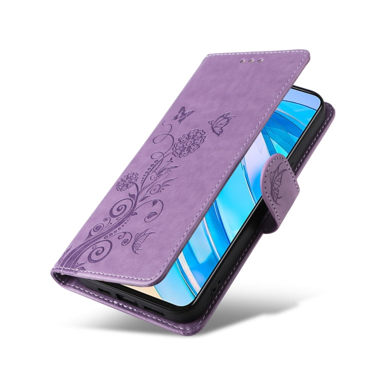 For Honor X8a 4G Embossed Butterfly Flowers Leather Phone Case