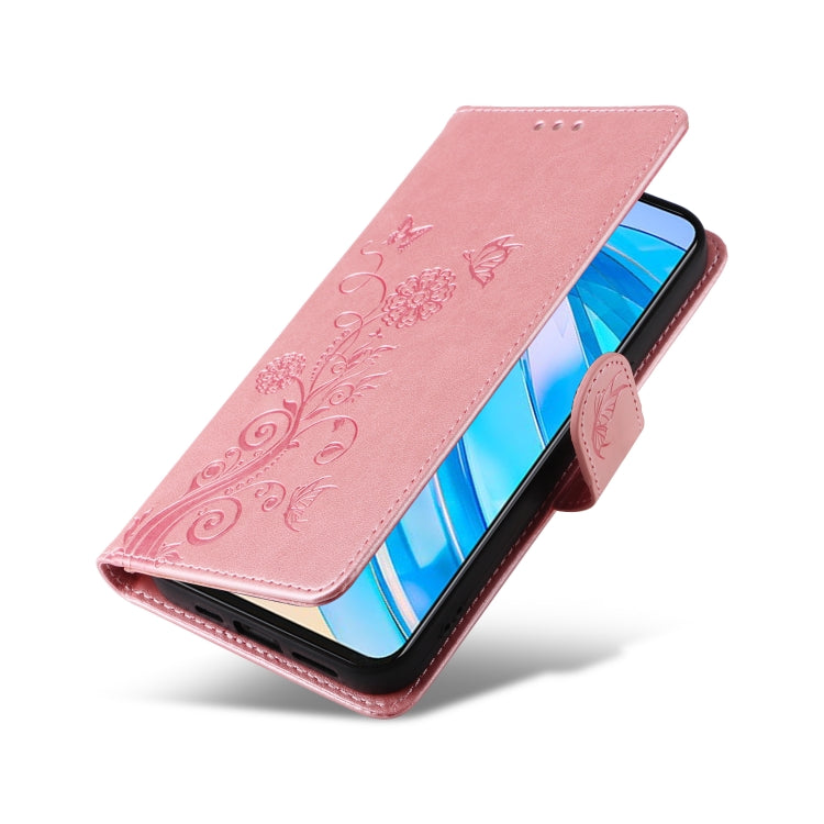 For Honor X8a 4G Embossed Butterfly Flowers Leather Phone Case