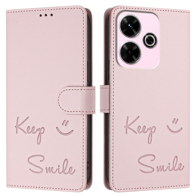For Redmi 13 4G / Note 13R Smile Embossing RFID Leather Phone Case