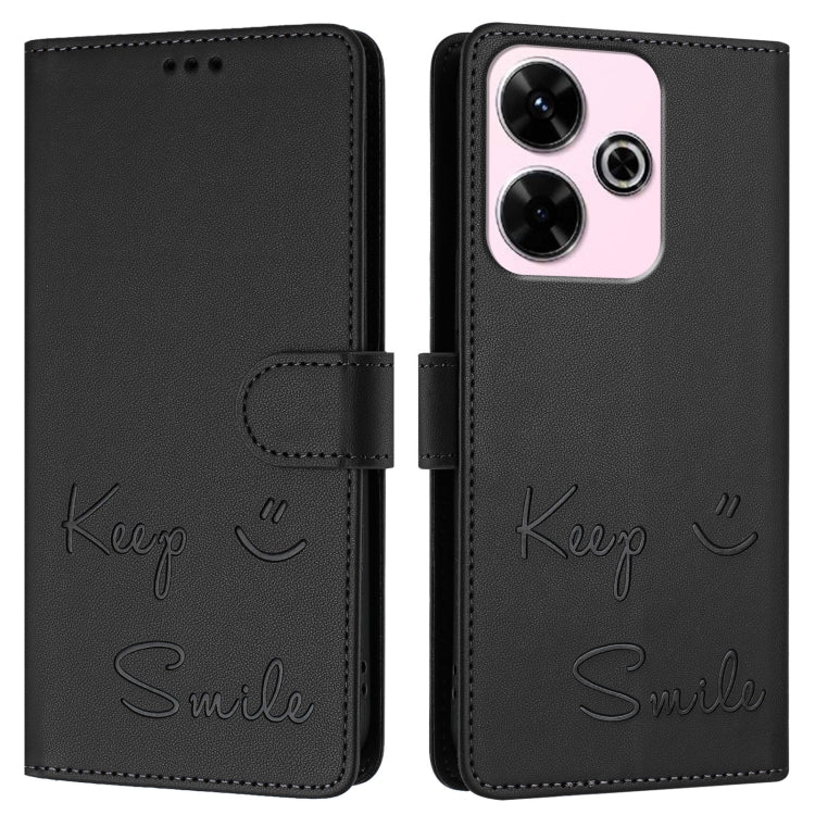 For Redmi 13 4G / Note 13R Smile Embossing RFID Leather Phone Case