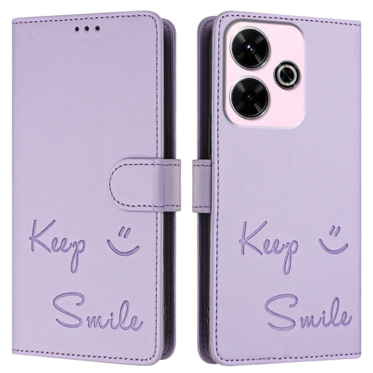 For Redmi 13 4G / Note 13R Smile Embossing RFID Leather Phone Case