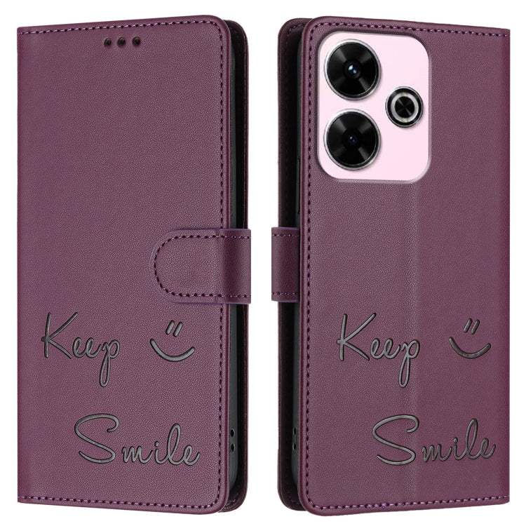 For Redmi 13 4G / Note 13R Smile Embossing RFID Leather Phone Case