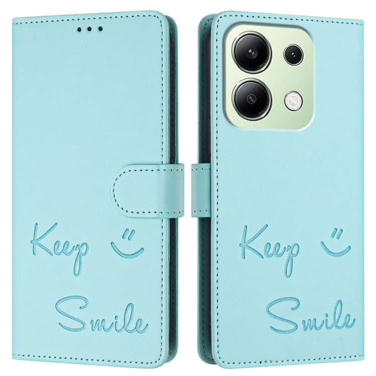 For Redmi Note 13 4G Global Smile Embossing RFID Leather Phone Case